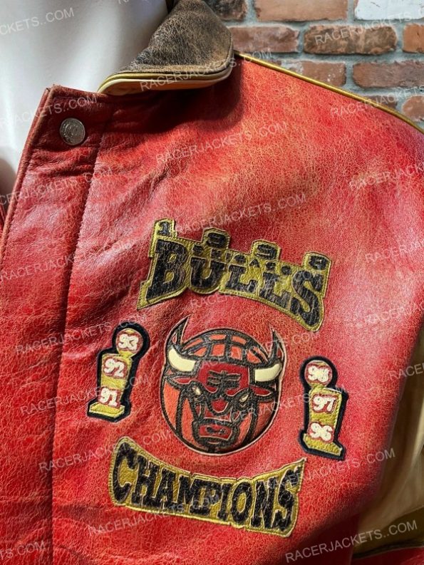 Chicago Bulls Red Six Time Champions Leather Jacket