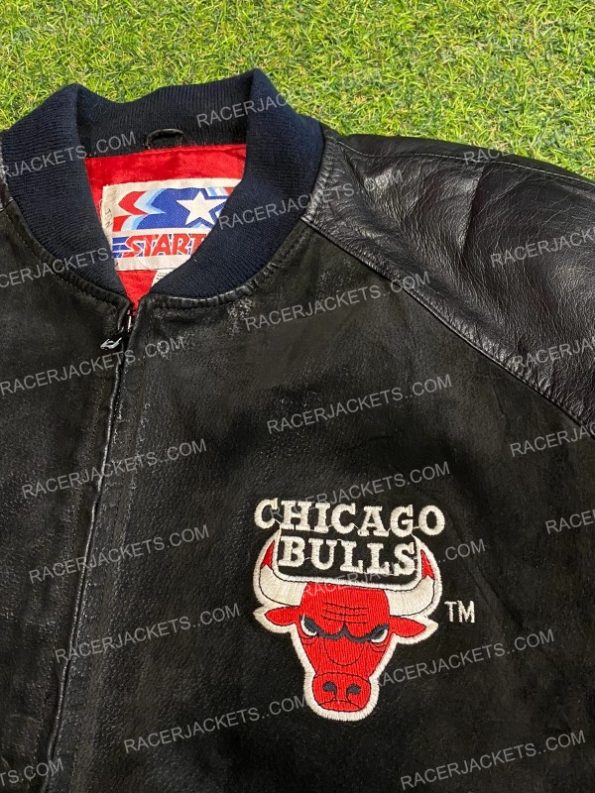 Chicago Bulls Vintage Starter Leather Black Jacket